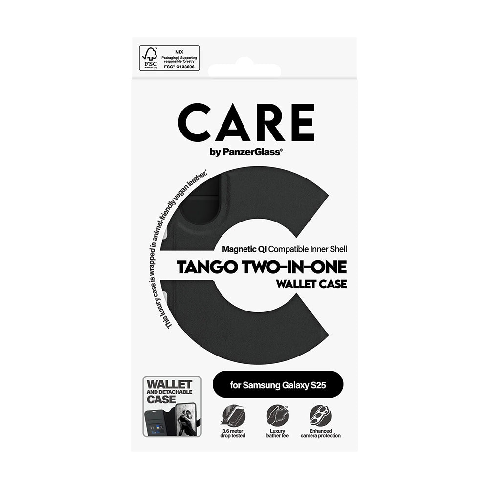 Custodia per Samsung Galaxy S25 S931, PanzerGlass, Care Feature Tango Two-in-One, Nera