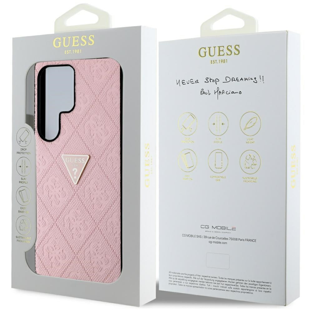 Étui pour Samsung Galaxy S25 Ultra S938, Guess, Grained Hot Stamp 4G Triangle, Rose