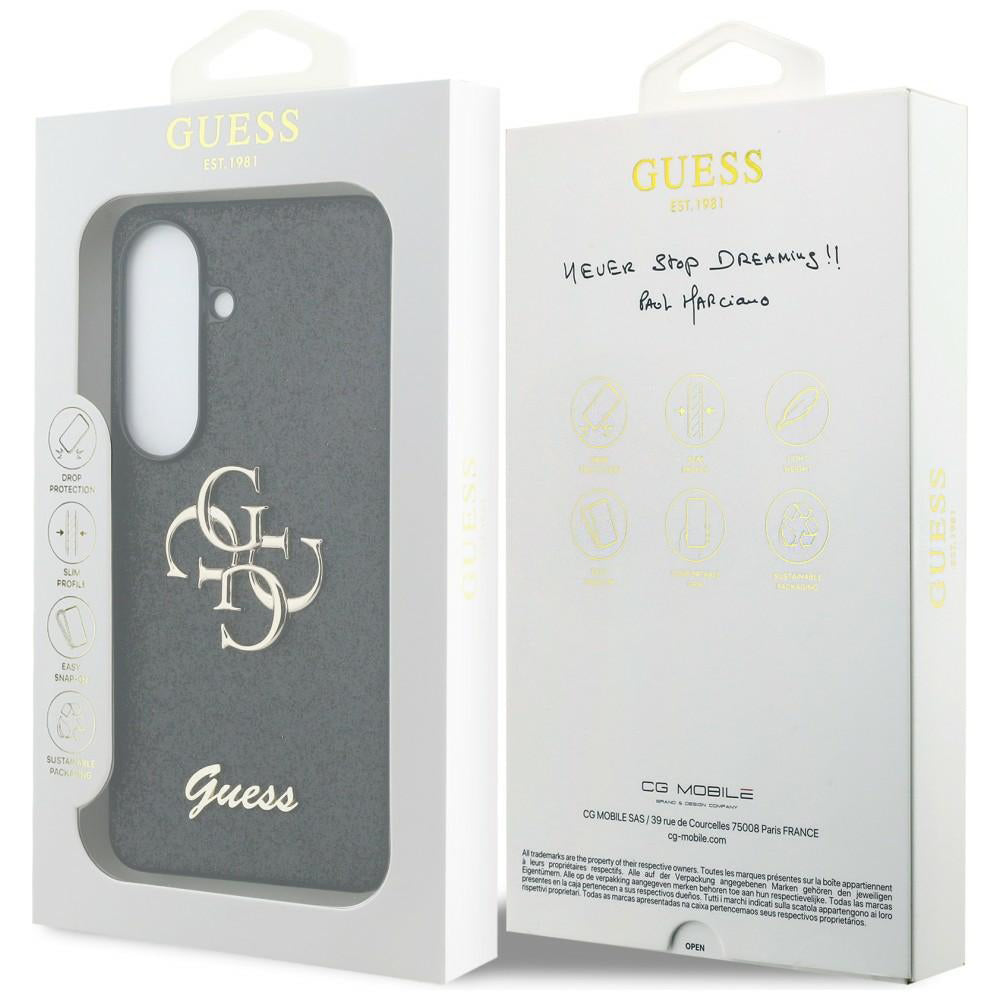 Hülle für Samsung Galaxy S26 S942, Guess, Fixed Glitter Big 4G Metal Frame, Schwarz