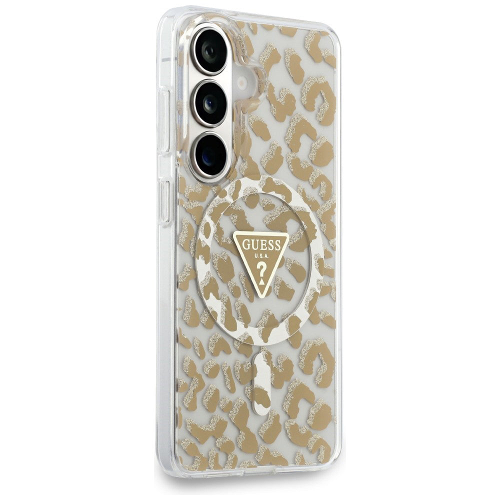 Housse MagSafe pour Samsung Galaxy S26 S942, Guess, Motif Léopard IML, Marron