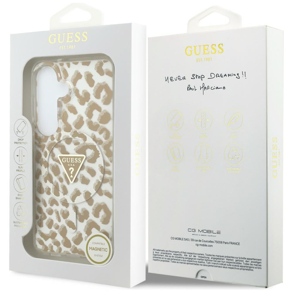 Housse MagSafe pour Samsung Galaxy S26 S942, Guess, Motif Léopard IML, Marron