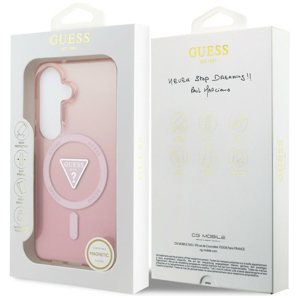 MagSafe Hülle für Samsung Galaxy S26 S942, Guess, IML Gradient Triangle Logo, Rosa