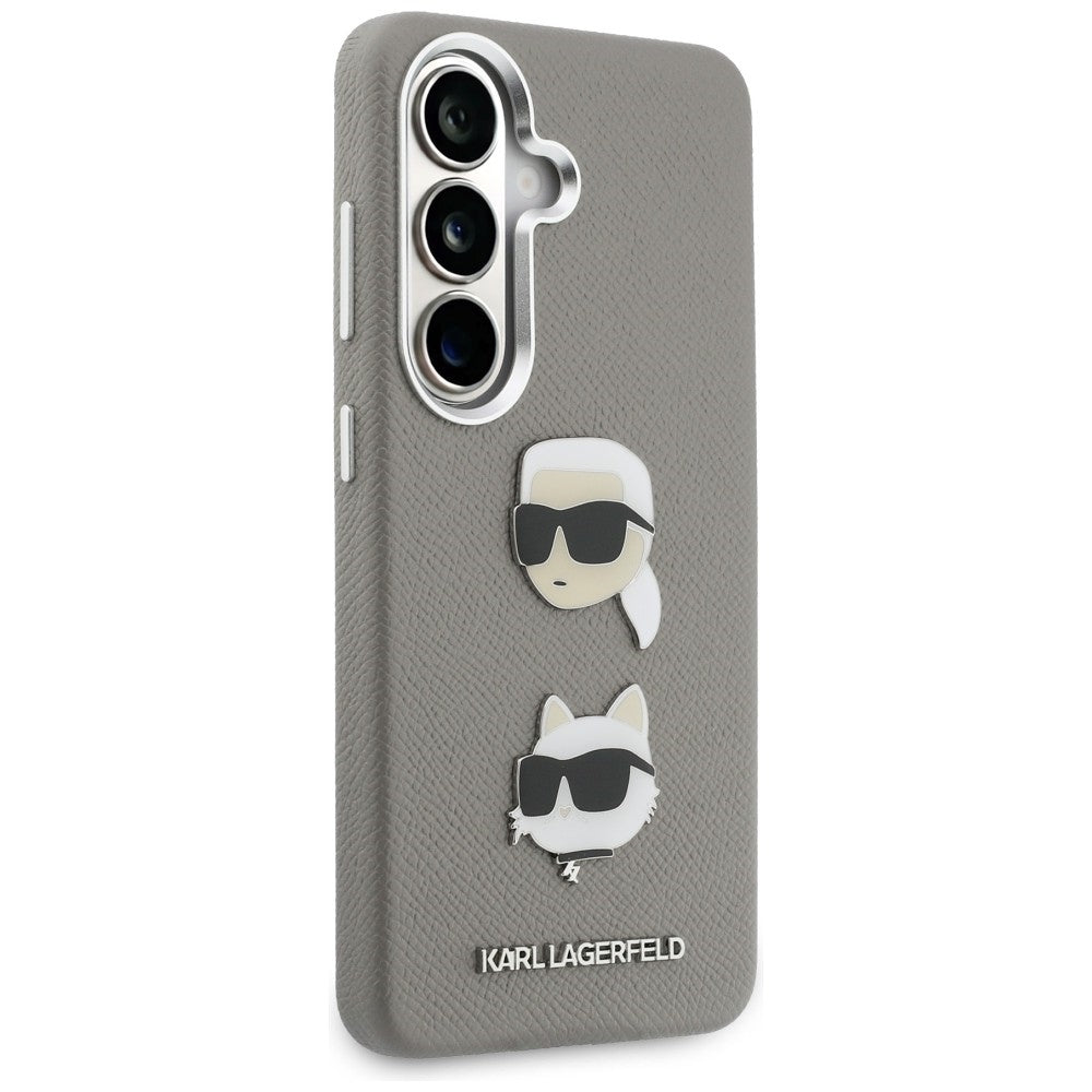 Hülle für Samsung Galaxy S26 S942, Karl Lagerfeld, Saffiano Karl & Choupette's Head Pin, Grau