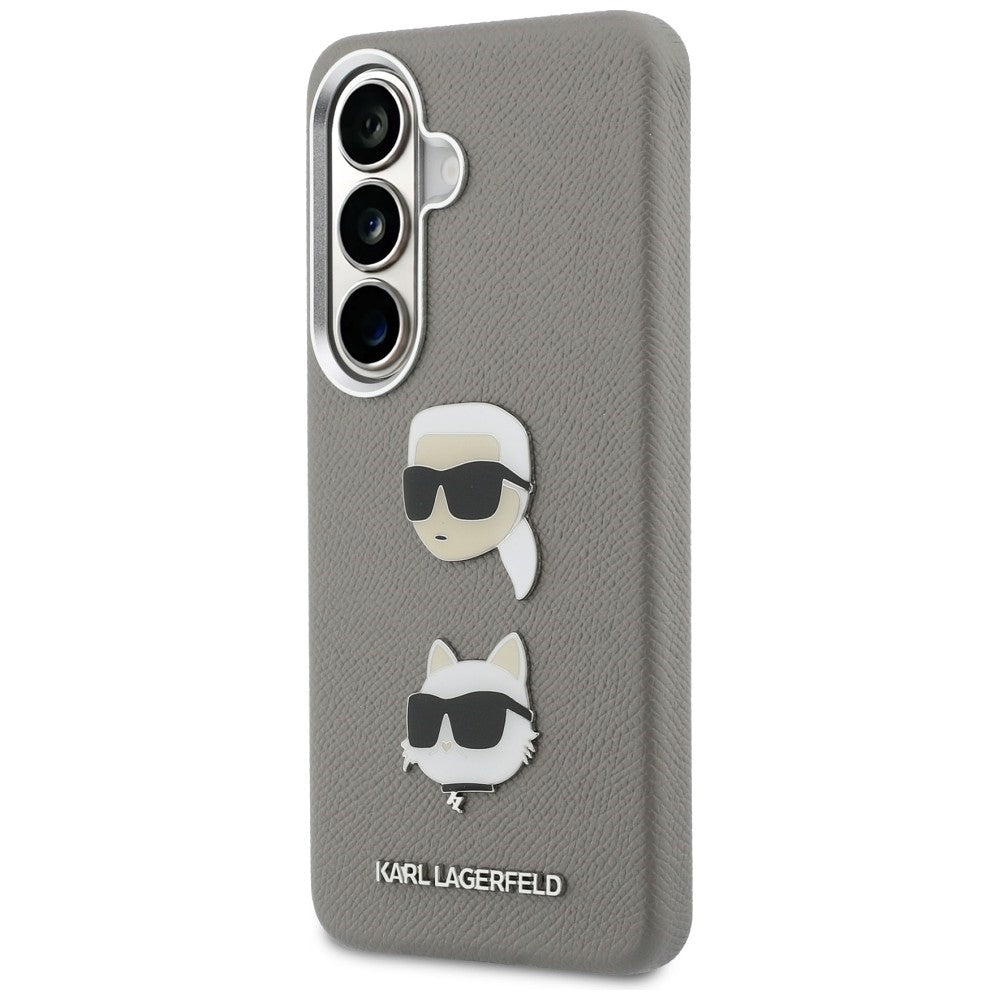 Hülle für Samsung Galaxy S26 S942, Karl Lagerfeld, Saffiano Karl & Choupette's Head Pin, Grau