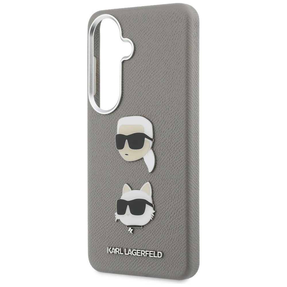 Hülle für Samsung Galaxy S26 S942, Karl Lagerfeld, Saffiano Karl & Choupette's Head Pin, Grau