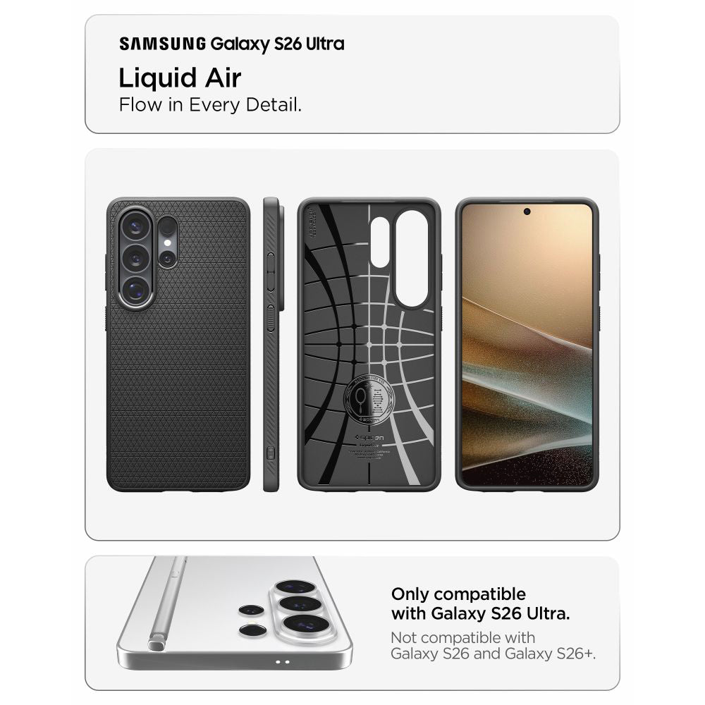 Custodia per Samsung Galaxy S26 Ultra S948, Spigen, Liquid Air, Nera Opaca ACS10670
