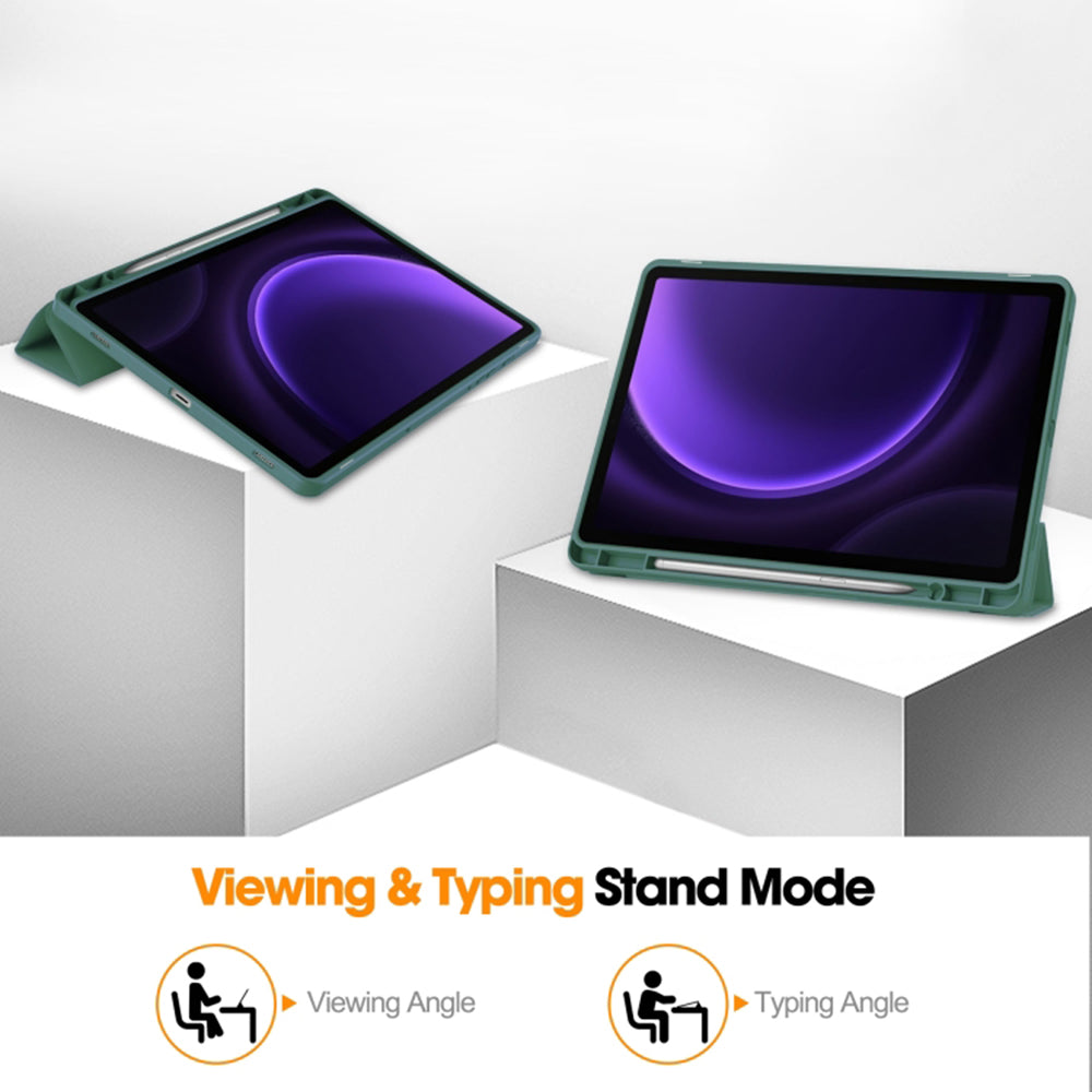 Custodia per Samsung Galaxy Tab S10 FE / Tab S9 FE, Techsuit, Flex Trifold, Verde