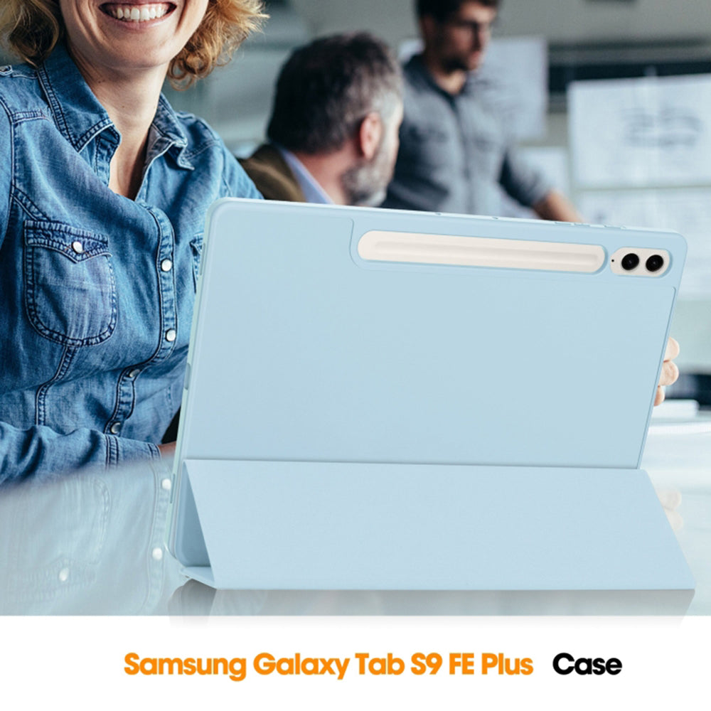 Custodia per Samsung Galaxy Tab S9 FE+, Techsuit, Flex Trifold, Blu