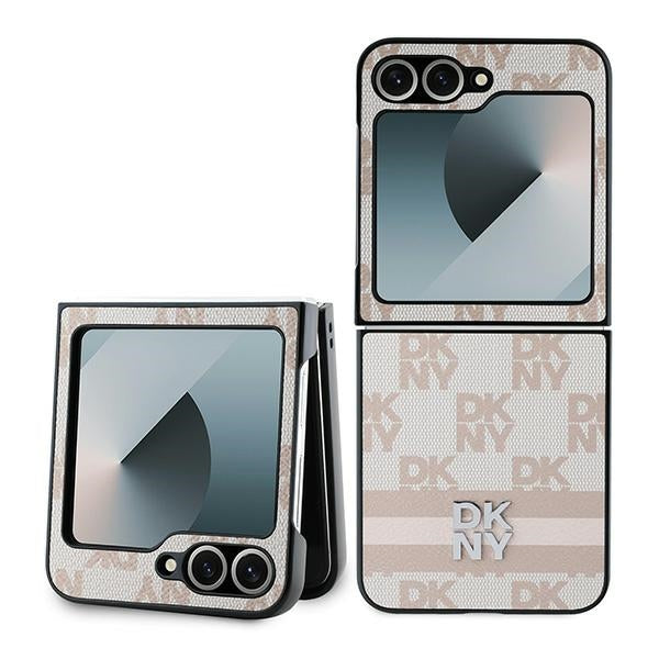 Hülle für Samsung Galaxy Z Flip7 FE F761 / Z Flip6 F741, DKNY, Kariertes Muster Gedruckte Streifen, Rosa