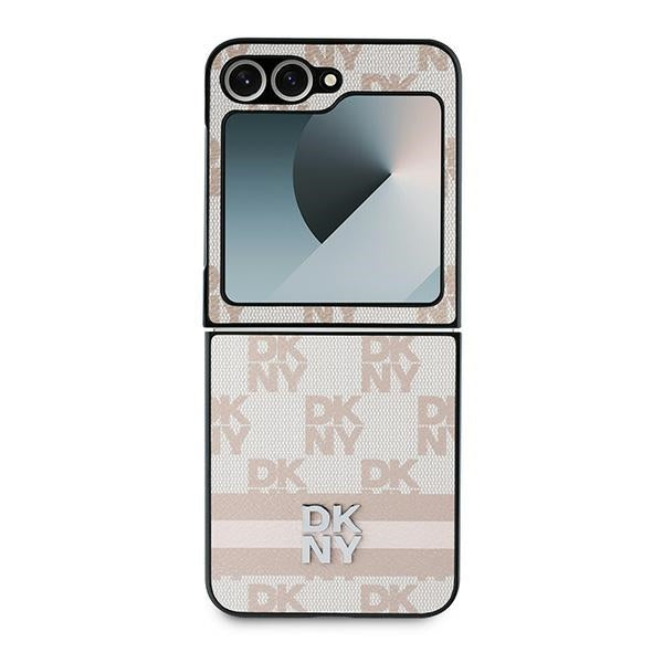 Hülle für Samsung Galaxy Z Flip7 FE F761 / Z Flip6 F741, DKNY, Kariertes Muster Gedruckte Streifen, Rosa