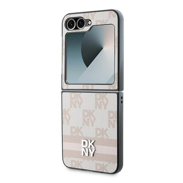 Hülle für Samsung Galaxy Z Flip7 FE F761 / Z Flip6 F741, DKNY, Kariertes Muster Gedruckte Streifen, Rosa