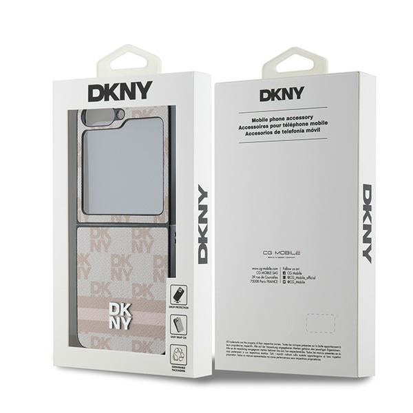 Hülle für Samsung Galaxy Z Flip7 FE F761 / Z Flip6 F741, DKNY, Kariertes Muster Gedruckte Streifen, Rosa