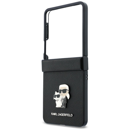 Hülle für Samsung Galaxy Z Flip8 F776, Karl Lagerfeld, Saffiano Karl & Choupette Metall-Pin, Schwarz