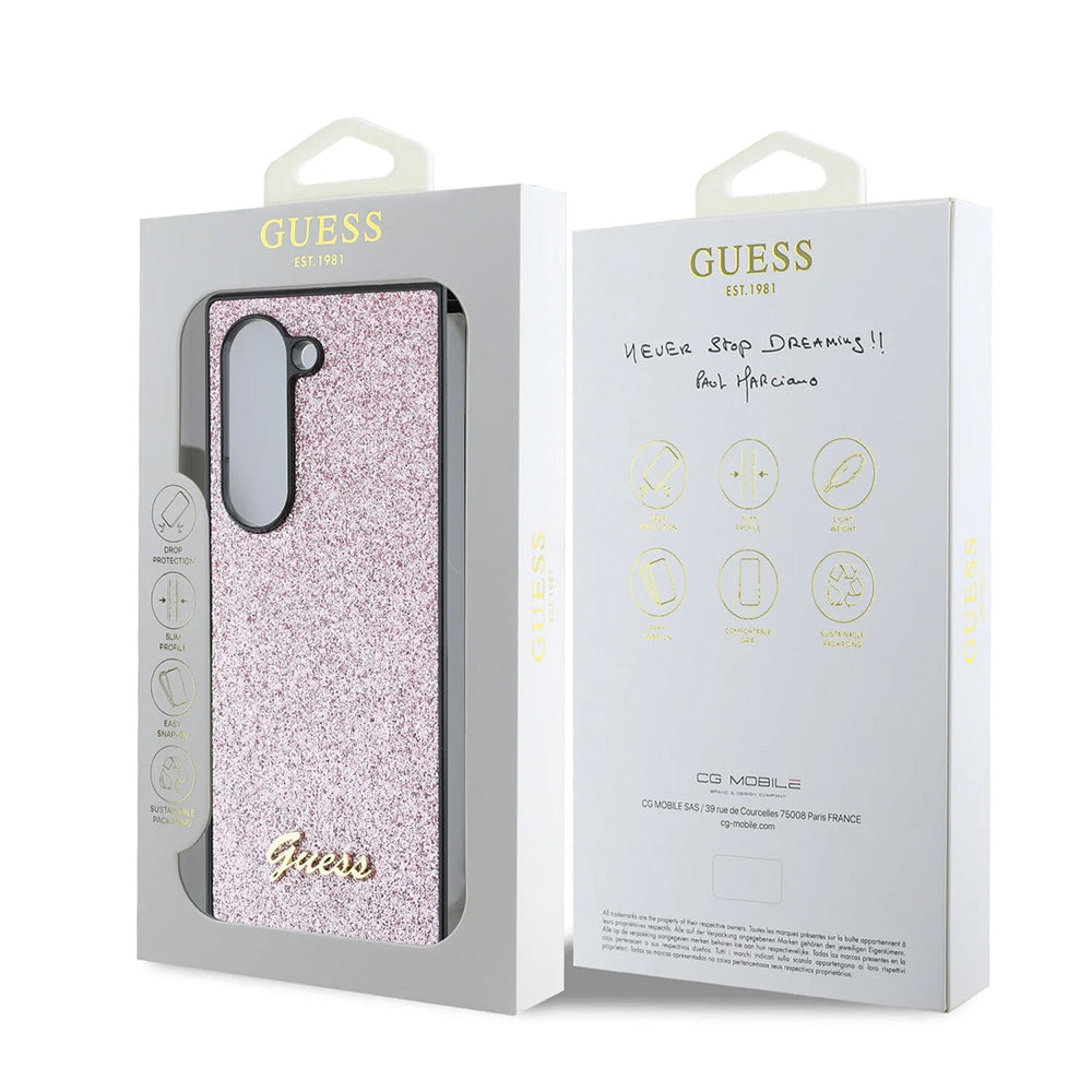 Custodia per Samsung Galaxy Z Fold6 F956, Guess, Glitter Script, Rosa