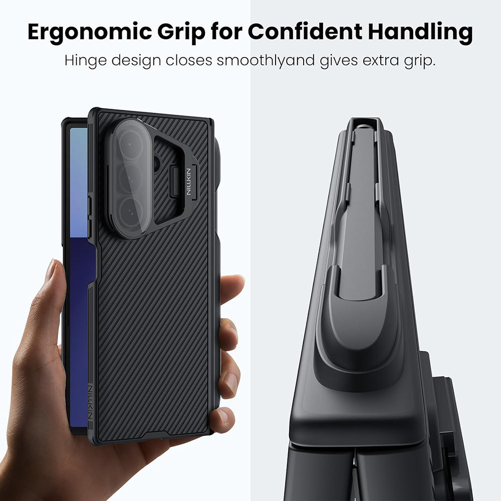 Coque pour Samsung Galaxy Z Fold7 F966, Nillkin, CamShield Prop avec couvercle transparent pour lentille et support pour S-Pen, noire