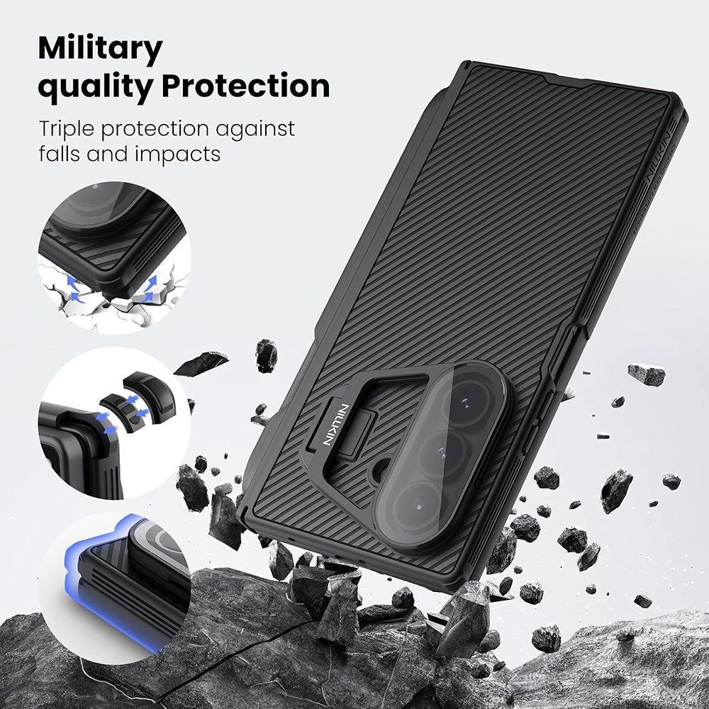 Coque pour Samsung Galaxy Z Fold7 F966, Nillkin, CamShield Prop avec couvercle transparent pour lentille et support pour S-Pen, noire