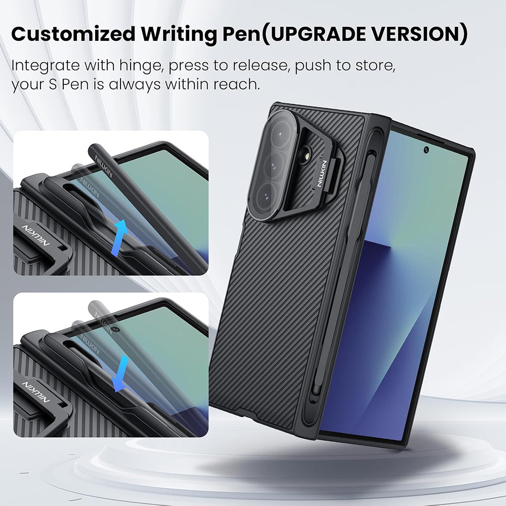 Coque pour Samsung Galaxy Z Fold7 F966, Nillkin, CamShield Prop avec couvercle transparent pour lentille et support pour S-Pen, noire