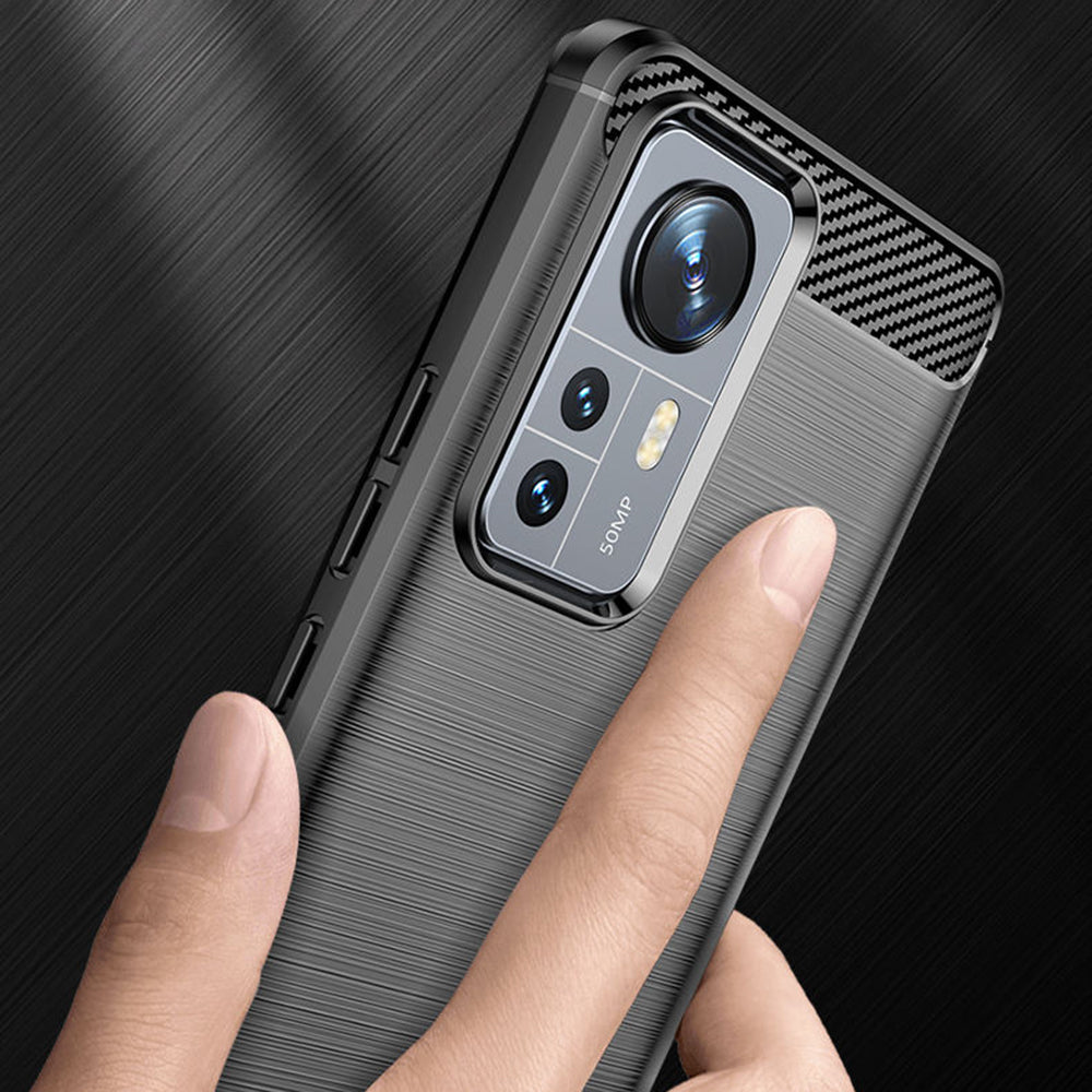 Custodia per Xiaomi 12X / 12, Techsuit, Carbonio, Nera