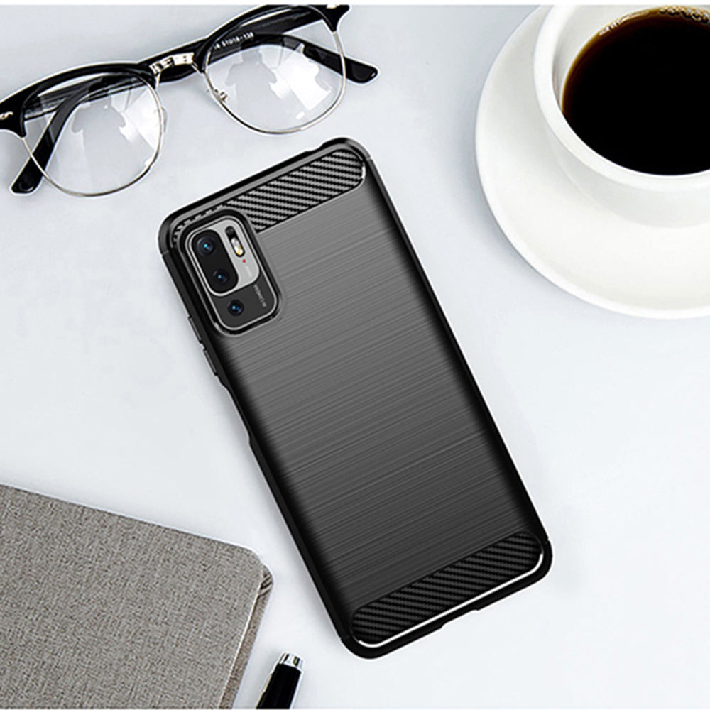 Custodia per Xiaomi Poco M3 Pro 5G / Redmi Note 10 5G, Techsuit, Carbonio, Nera