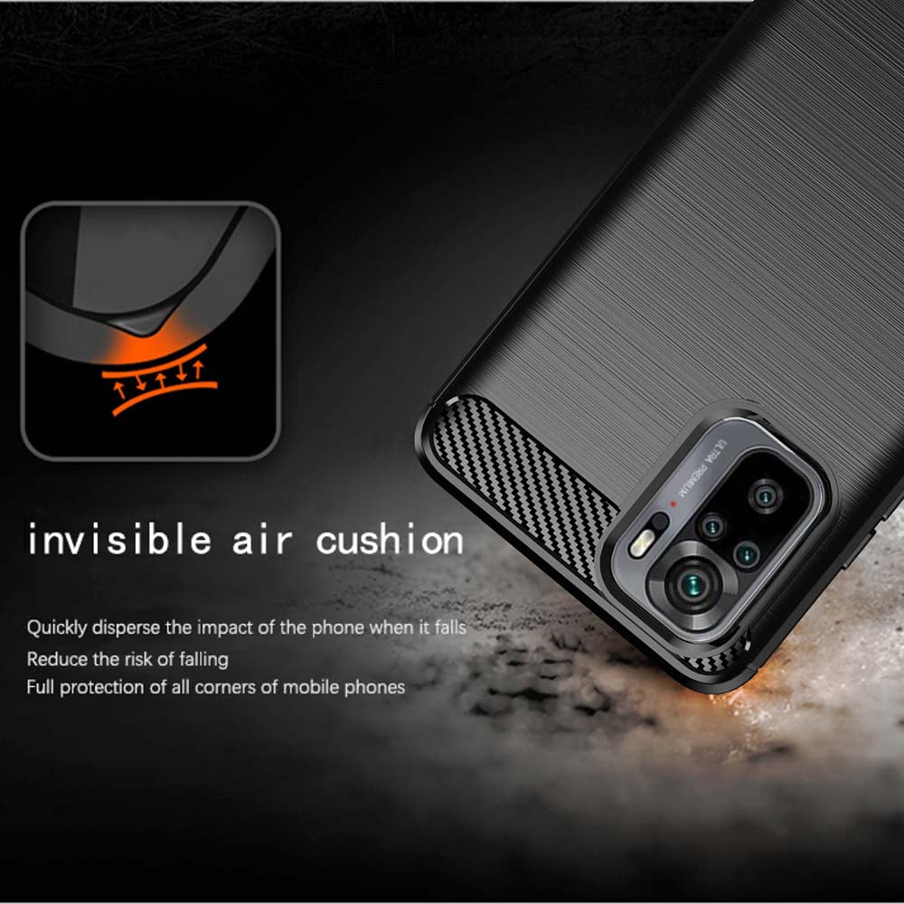 Custodia per Xiaomi Poco M5s / Redmi Note 10S / Note 10, Techsuit, Carbonio, Nera