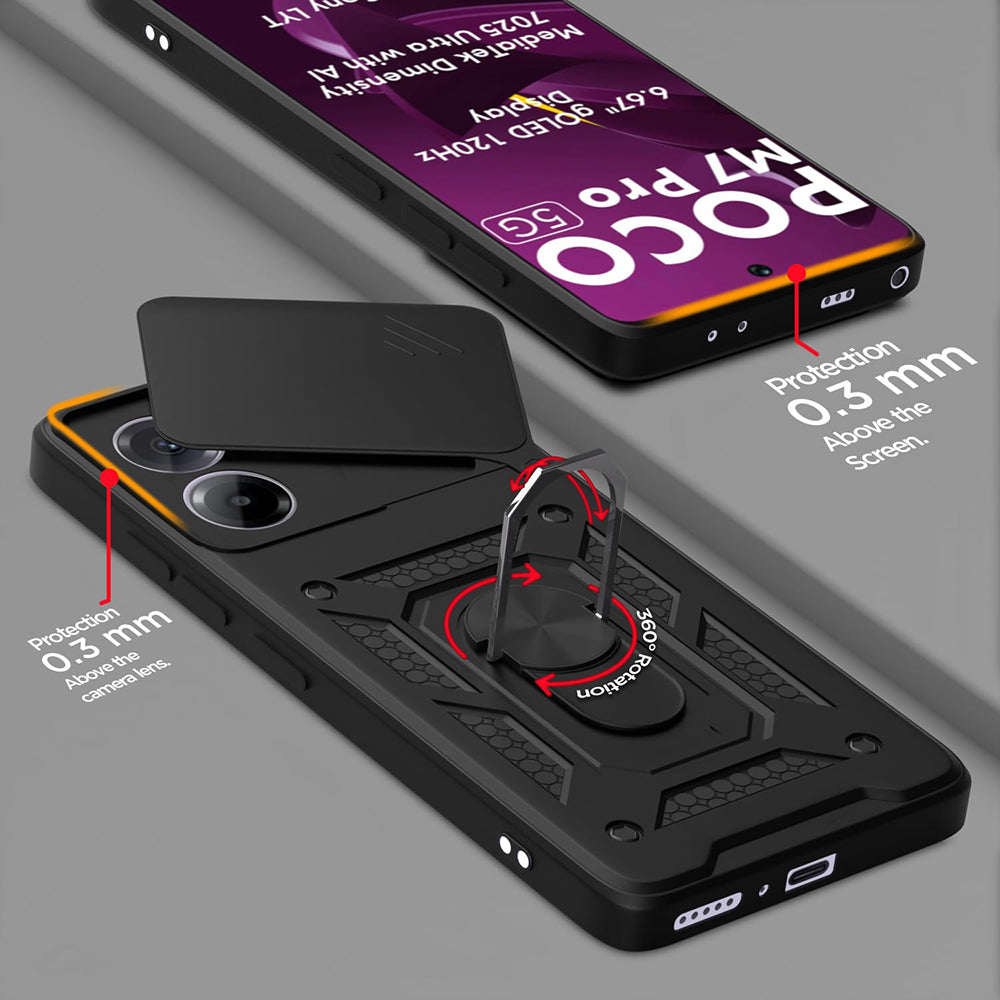 Custodia per Xiaomi Poco M7 Pro 5G, Techsuit, CamShield, Nera