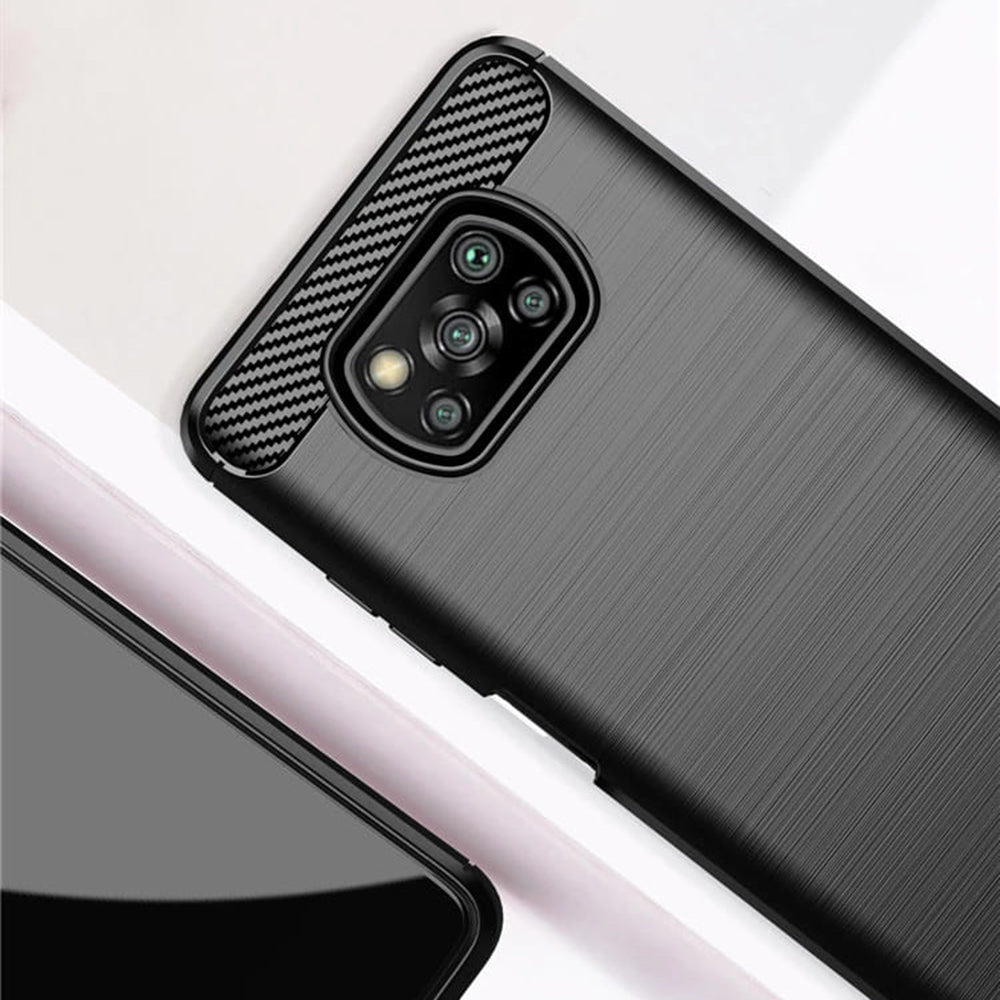 Custodia per Xiaomi Poco X3 Pro / X3 NFC / X3, Techsuit, Carbonio, Nera