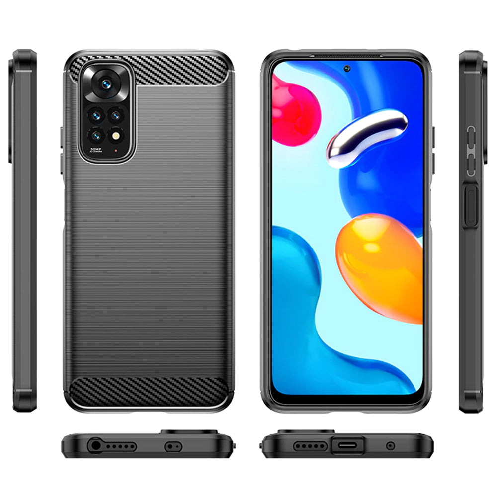 Custodia per Xiaomi Redmi Note 11S / Note 11, Techsuit, Carbonio, Nera