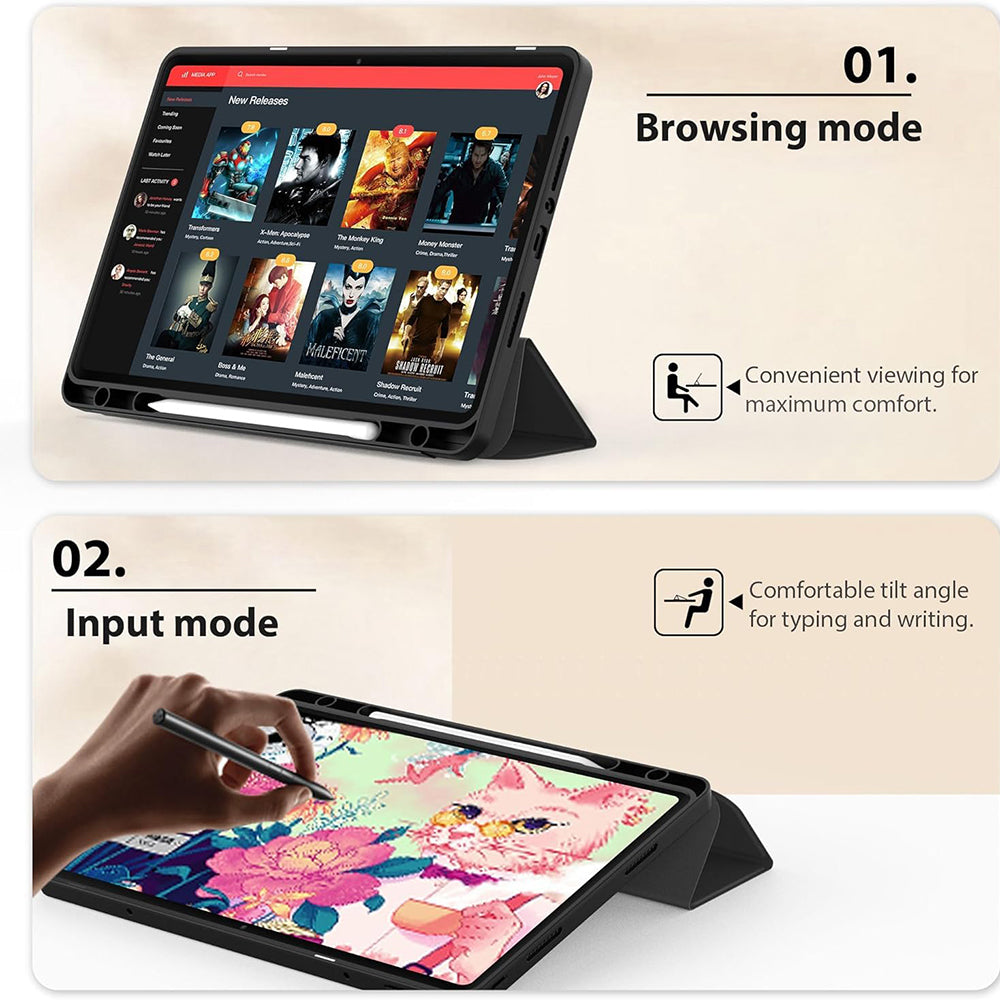 Custodia per Xiaomi Redmi Pad SE 8.7, Techsuit, Flex Trifold, Nera