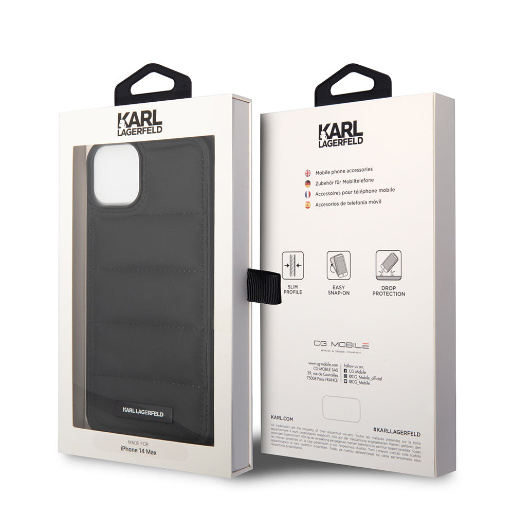 Custodia per Apple iPhone 14 Plus, Karl Lagerfeld, Quilted Puffy Metal Logo, Nera