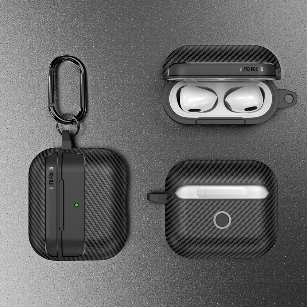 Custodia Techsuit CarbonFiber per Apple AirPods 3, Nera