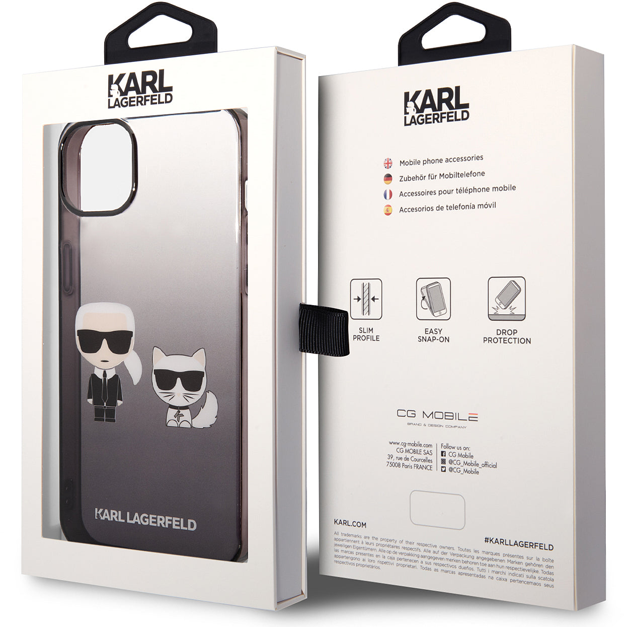 Custodia per Apple iPhone 14 Plus, Karl Lagerfeld, Gradient Karl & Choupette, Nera