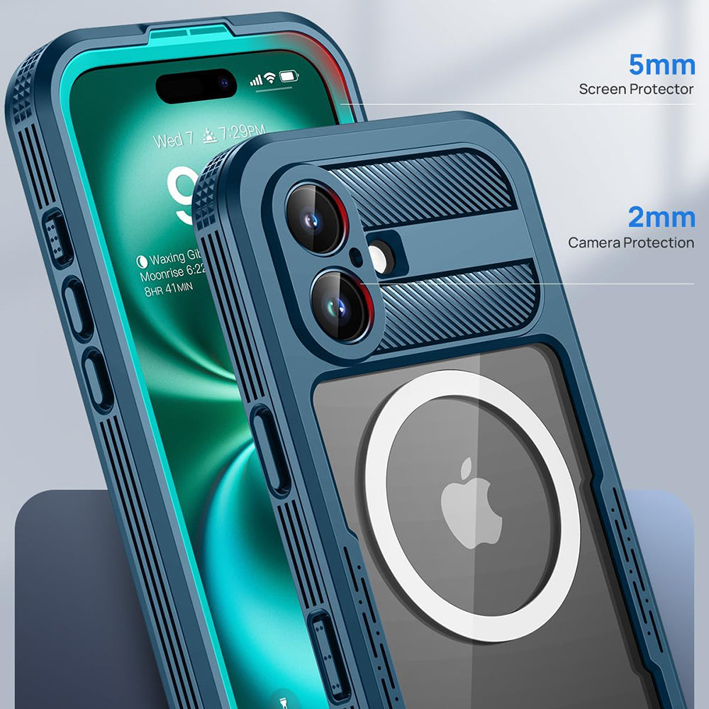 Custodia Waterproof per Apple iPhone 16, ShellBox, Carbonio, Nera