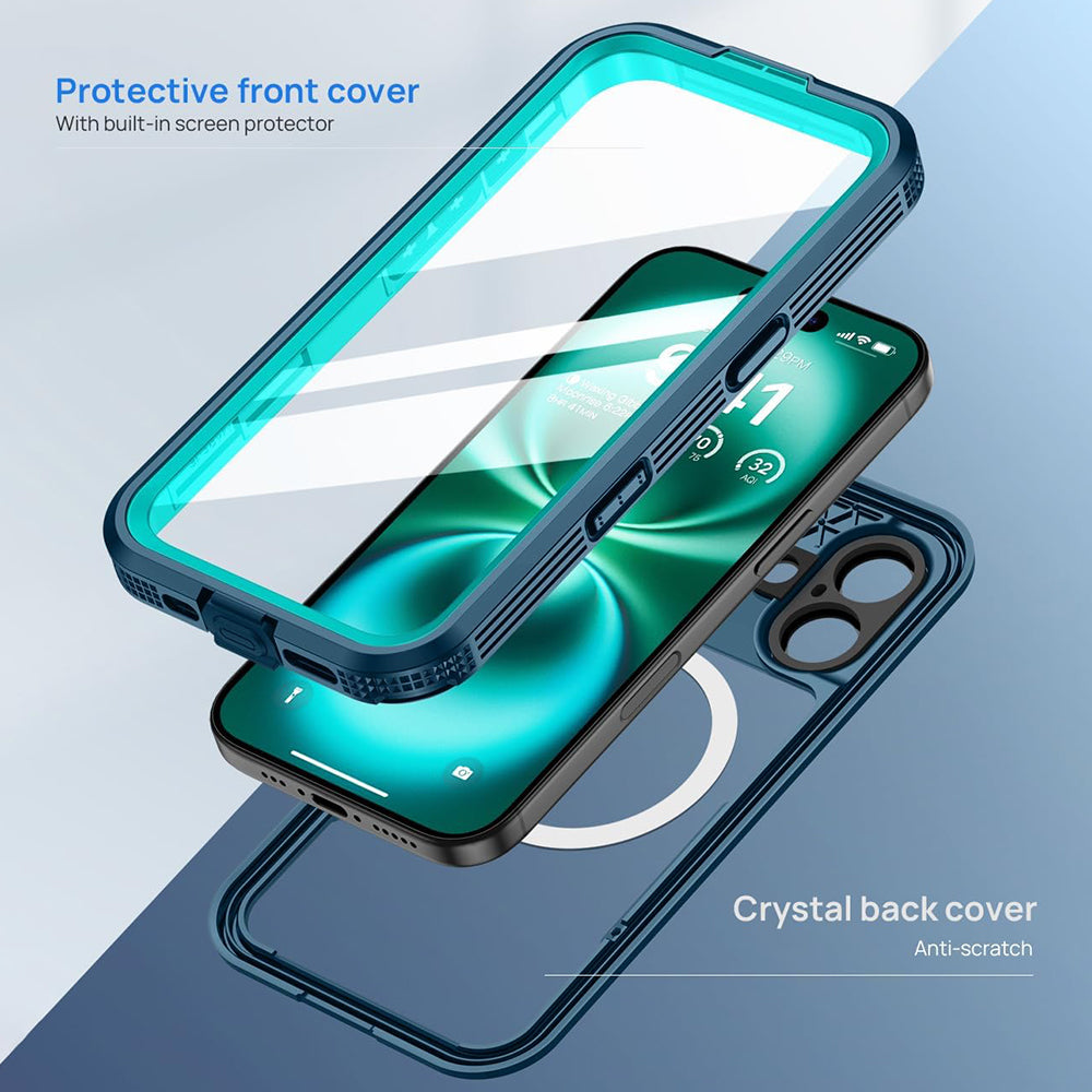 Custodia Waterproof per Apple iPhone 16, ShellBox, Carbonio, Nera