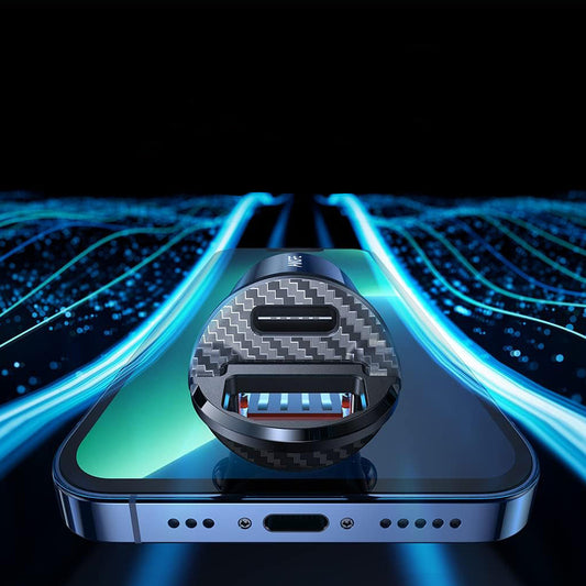 Ainope Car Charger, 30W, 5A, 1 x USB-A - 1 x USB-C, Black