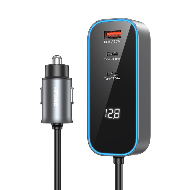 Caricabatterie Auto BWOO CC107 Display, 120W, 3A, 2 x USB-A - 2 x USB-C, Nero