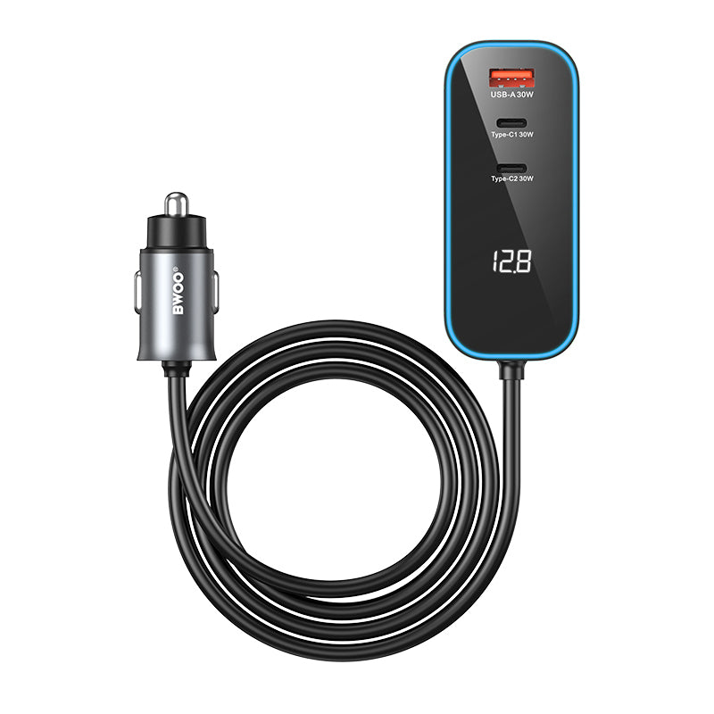 Caricabatterie Auto BWOO CC107 Display, 120W, 3A, 2 x USB-A - 2 x USB-C, Nero