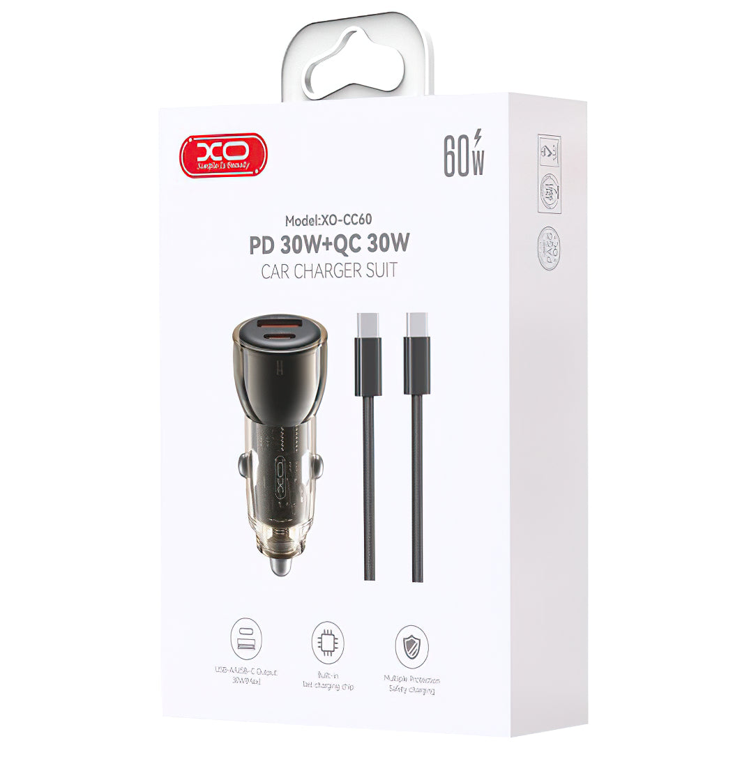 Auto-Ladegerät mit USB-C Kabel XO Design CC60, 60W, 3A, 1 x USB-A - 1 x USB-C, Schwarz