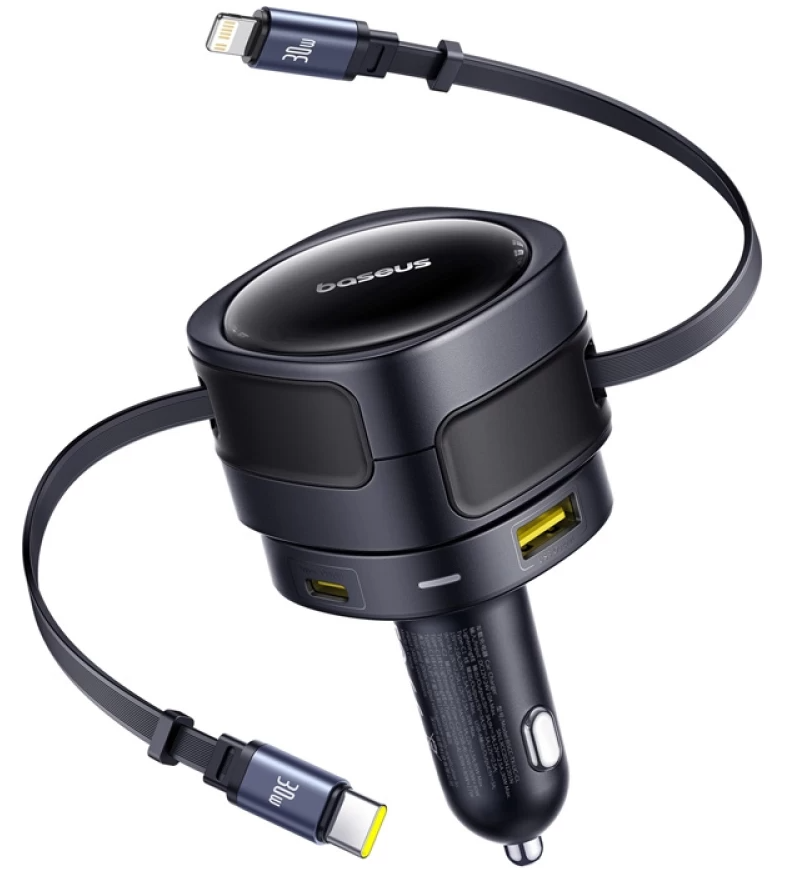 Baseus Enjoyment Max Autoladegerät mit USB-C-/Lightning-Kabel, 90 W, 1 × USB-A – 1 × USB-C, Schwarz C00035507121-02