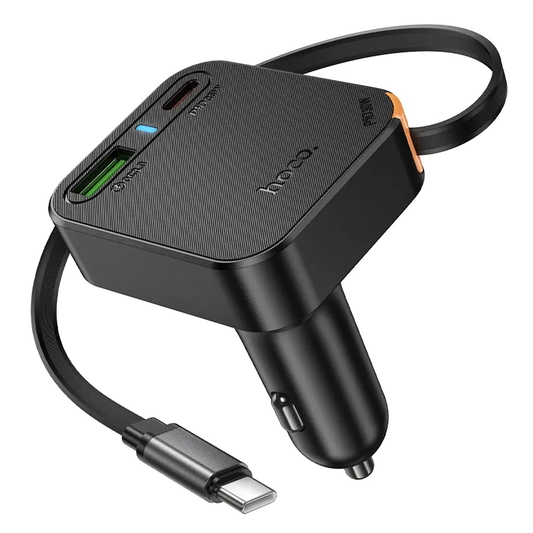 Chargeur de voiture avec câble USB-C HOCO NZ18, 65W, 3A, 1 x USB-A - 1 x USB-C, Noir