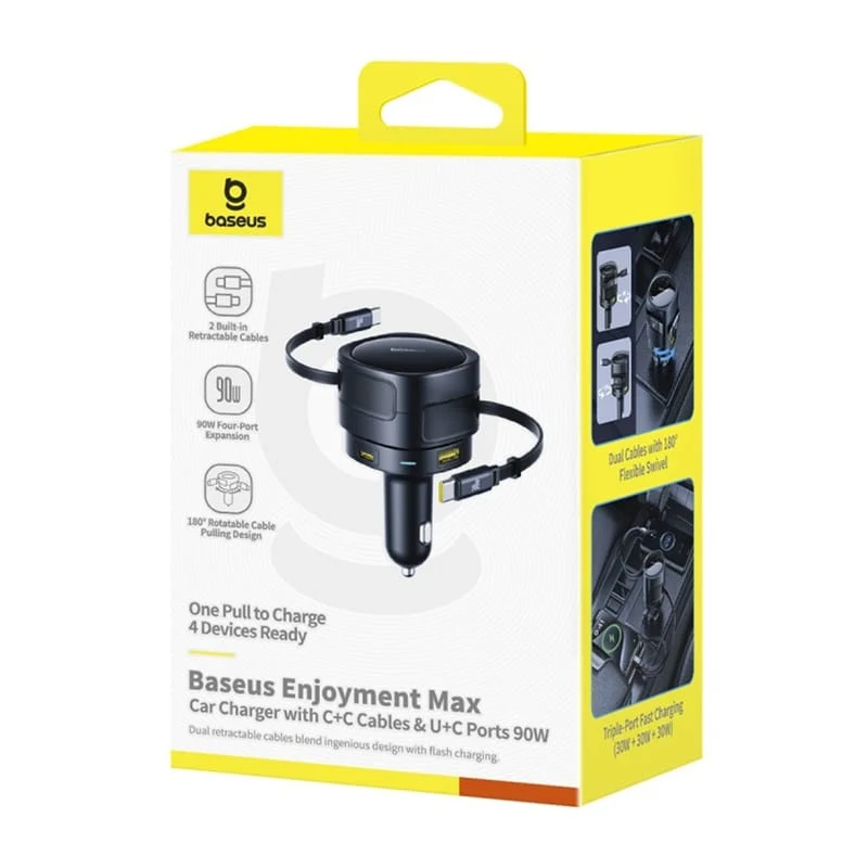 Baseus Enjoyment Max Autoladegerät mit USB-C-Kabel, 90 W, 1 × USB-A – 1 × USB-C, Schwarz C00035507121-03