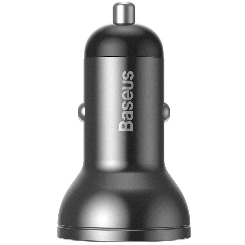 Autoladegerät mit Lightning - microUSB - USB-C Kabel Baseus Digital Display, 24W, 2.4A, 2 x USB-A, Grau TZCCBX-0G