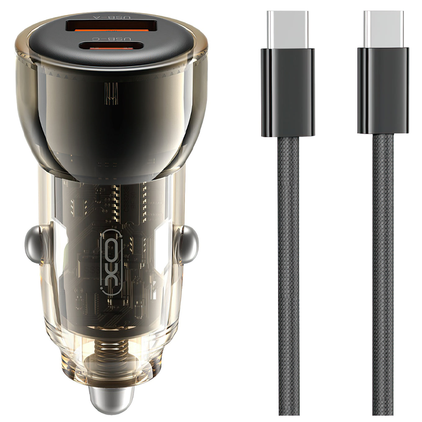 Auto-Ladegerät mit USB-C Kabel XO Design CC60, 60W, 3A, 1 x USB-A - 1 x USB-C, Schwarz