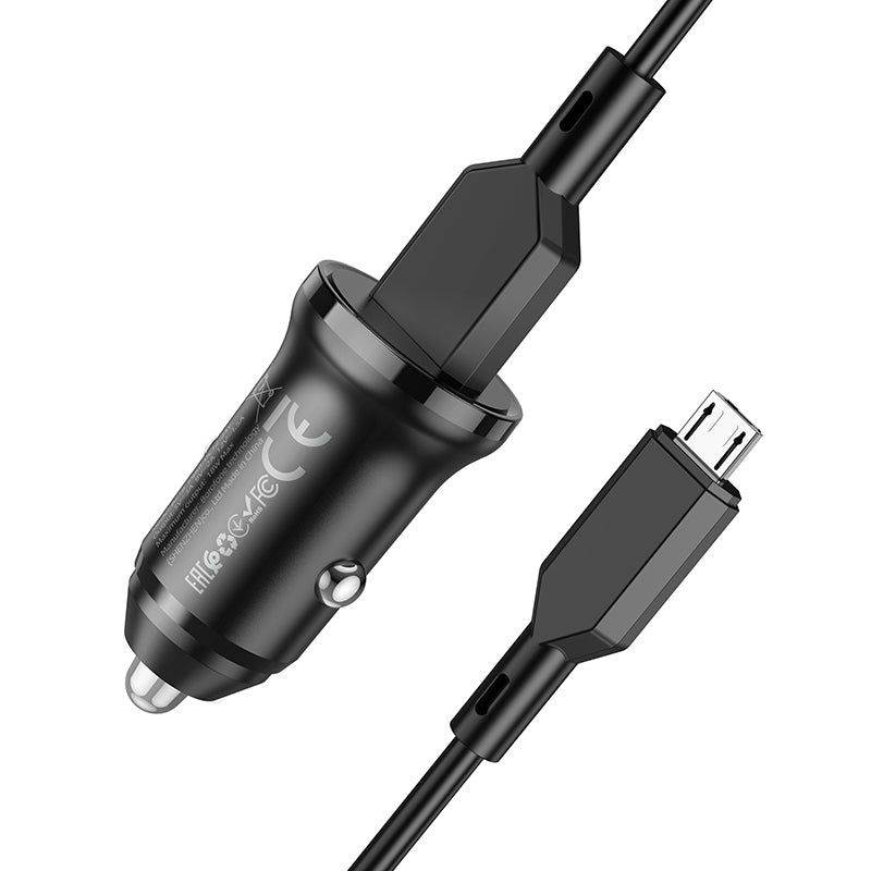 Chargeur de voiture avec câble microUSB Borofone BZ18, 18W, 3A, 1 x USB-A, Noir