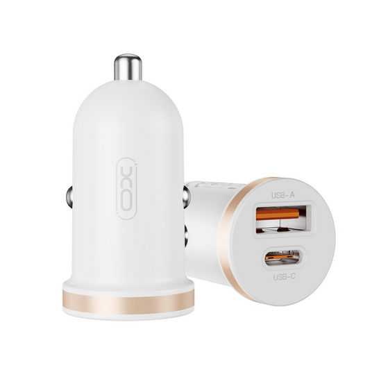 Chargeur de voiture avec câble Lightning XO Design CC56, 30W, 3A, 1 x USB-A - 1 x USB-C, Blanc