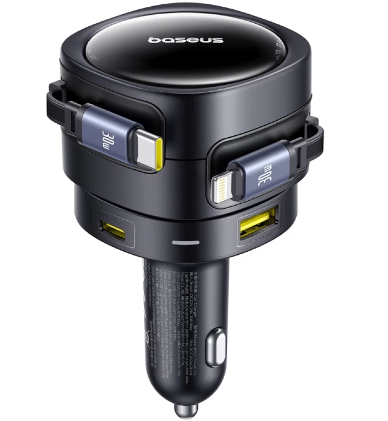 Baseus Enjoyment Max Autoladegerät mit USB-C-/Lightning-Kabel, 90 W, 1 × USB-A – 1 × USB-C, Schwarz C00035507121-02