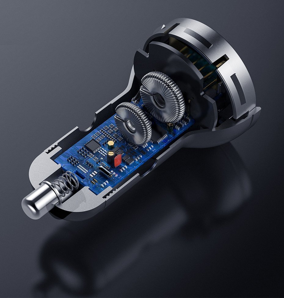 Autoladegerät mit Lightning - microUSB - USB-C Kabel Baseus Digital Display, 24W, 2.4A, 2 x USB-A, Grau TZCCBX-0G