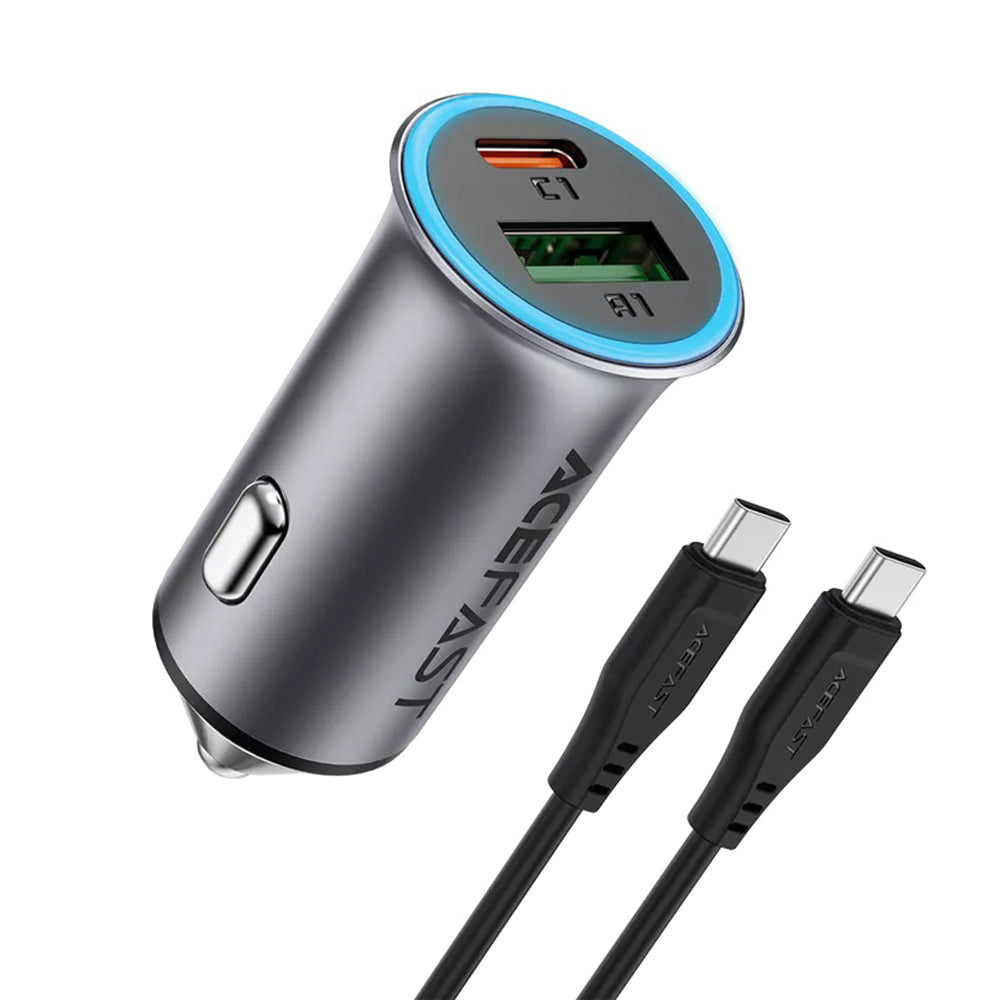 Chargeur Auto Avec Câble USB-C Acefast B16, 95W, 3.25A, 1 x USB-A - 1 x USB-C, Gris