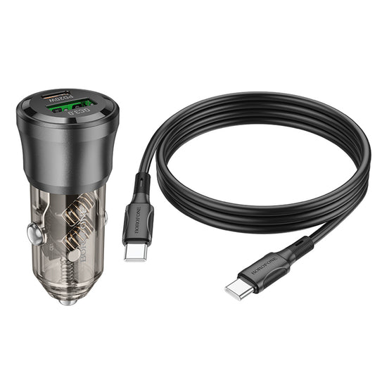 Caricabatterie Auto Con Cavo USB-C Borofone BZ25 Journey, 38W, 3A, 1 x USB-A - 1 x USB-C, Nero