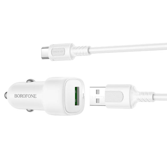 Caricabatterie Auto con Cavo USB-C Borofone BZ34 Cloud, 18W, 3A, 1 x USB-A, Bianco