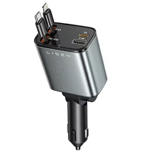 Chargeur de voiture avec câble USB-C / Lightning Lisen, 69W, 3A, 1 x USB-A - 1 x USB-C, Noir YL0224040031